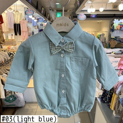 -ベビーロンパース 蝶ネクタイ長袖シャツロンパース 3カラー【mh0000378】 - mamahalo shop - 長袖ロンパース -  べビー服 - 子供服 - 男の子 - 女の子