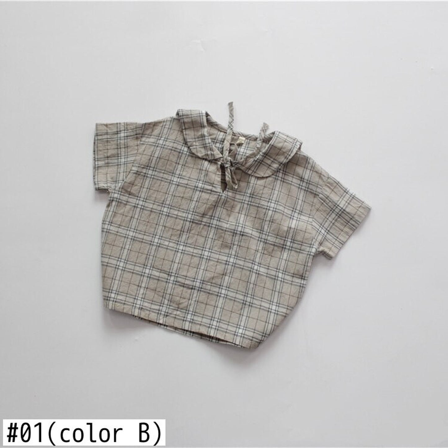 -キッズトップス セーラーカラー チェック リボン 半袖ブラウス - mamahalo shop - 半袖シャツ・ブラウス -  べビー服 - 子供服 - 男の子 - 女の子