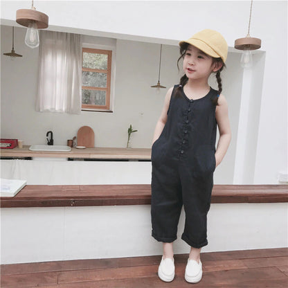 -キッズ コットンリネン ノースリーブ ジャンプスーツ【mh0000515】 - mamahalo shop - ノースリーブジャンプスーツ -  べビー服 - 子供服 - 男の子 - 女の子