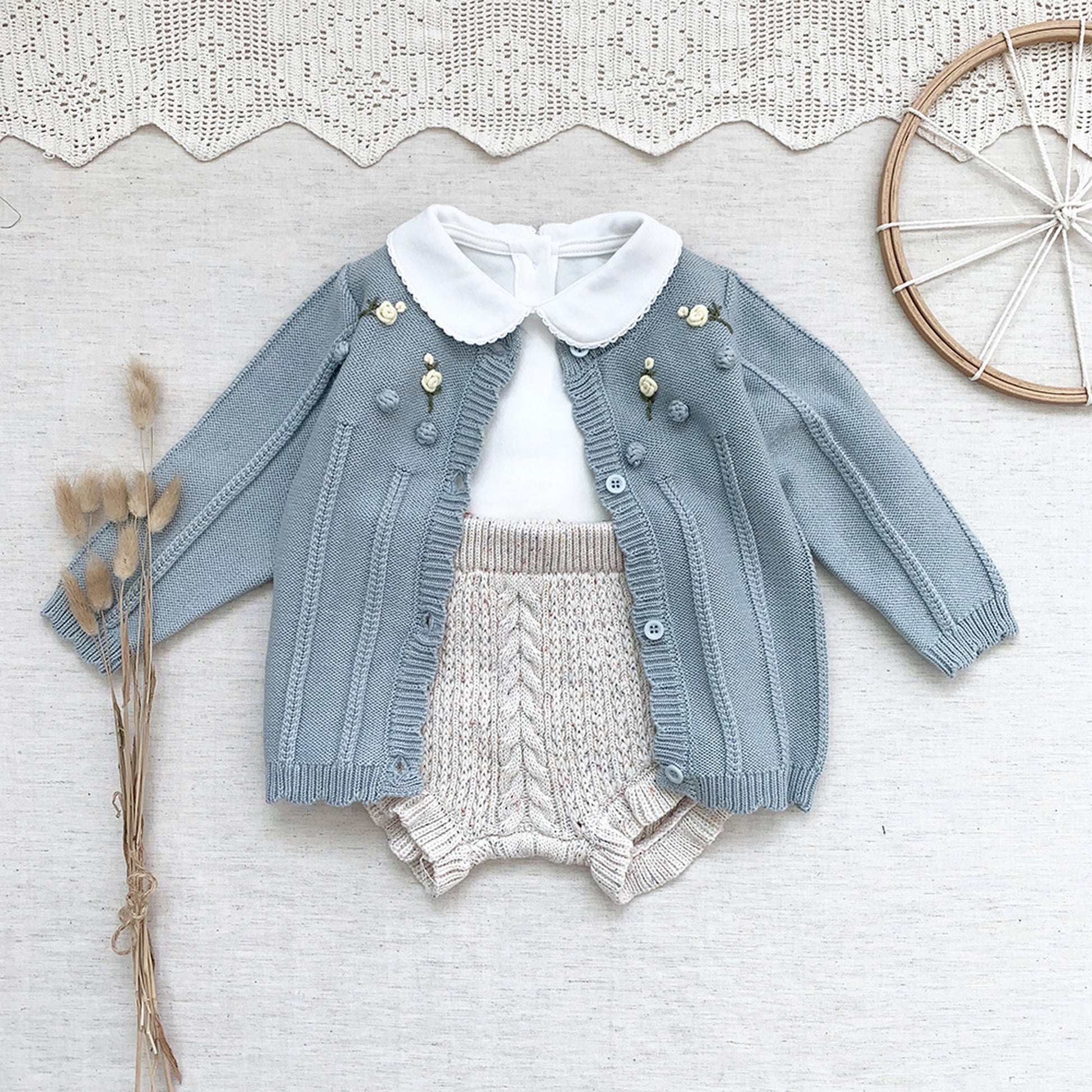 -ベビー キッズ ニット フラワー 刺繍 カーディガン【mh0000248】 - mamahalo shop - カーディガン・パーカー -  べビー服 - 子供服 - 男の子 - 女の子