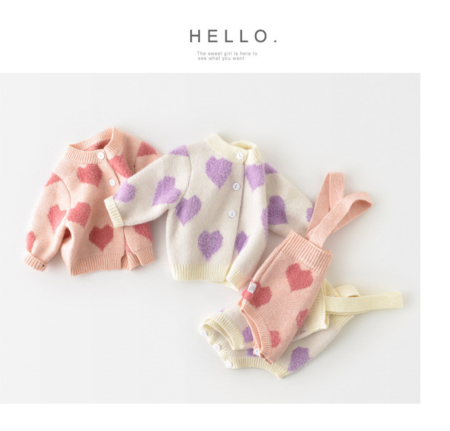 -ベビー ニット セット ハート セットアップ  ロンパース カーディガン【mh0000365】 - mamahalo shop - ロンパースセットアップ -  べビー服 - 子供服 - 男の子 - 女の子