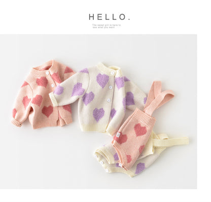 -ベビー ニット セット ハート セットアップ  ロンパース カーディガン【mh0000365】 - mamahalo shop - ロンパースセットアップ -  べビー服 - 子供服 - 男の子 - 女の子