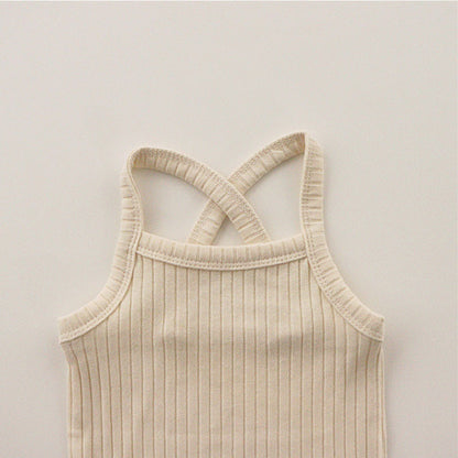 -ベビー キッズ セットアップ バッククロス キャミソール フリル パンツ【mh0000780】 - mamahalo shop - ノースリーブセットアップ -  べビー服 - 子供服 - 男の子 - 女の子