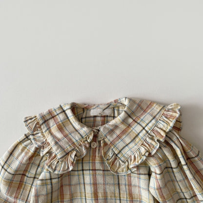 -ベビー チェック 無地 ビッグ襟 長袖 ブラウス シャツ - mamahalo shop - 長袖シャツ・ブラウス -  べビー服 - 子供服 - 男の子 - 女の子