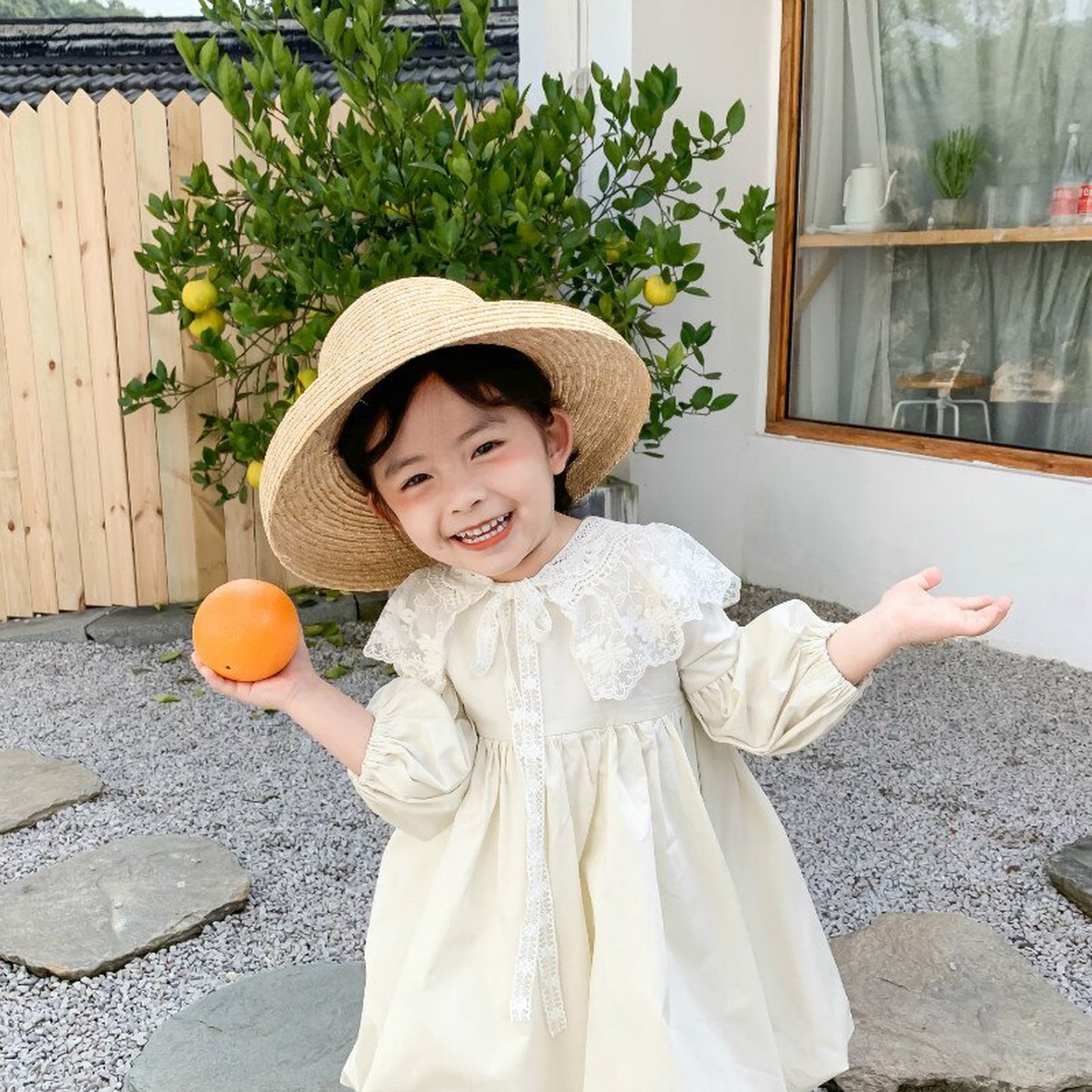 -キッズワンピース レース ドレス 長袖ワンピース ベージュ - mamahalo shop - 長袖ワンピース -  べビー服 - 子供服 - 男の子 - 女の子