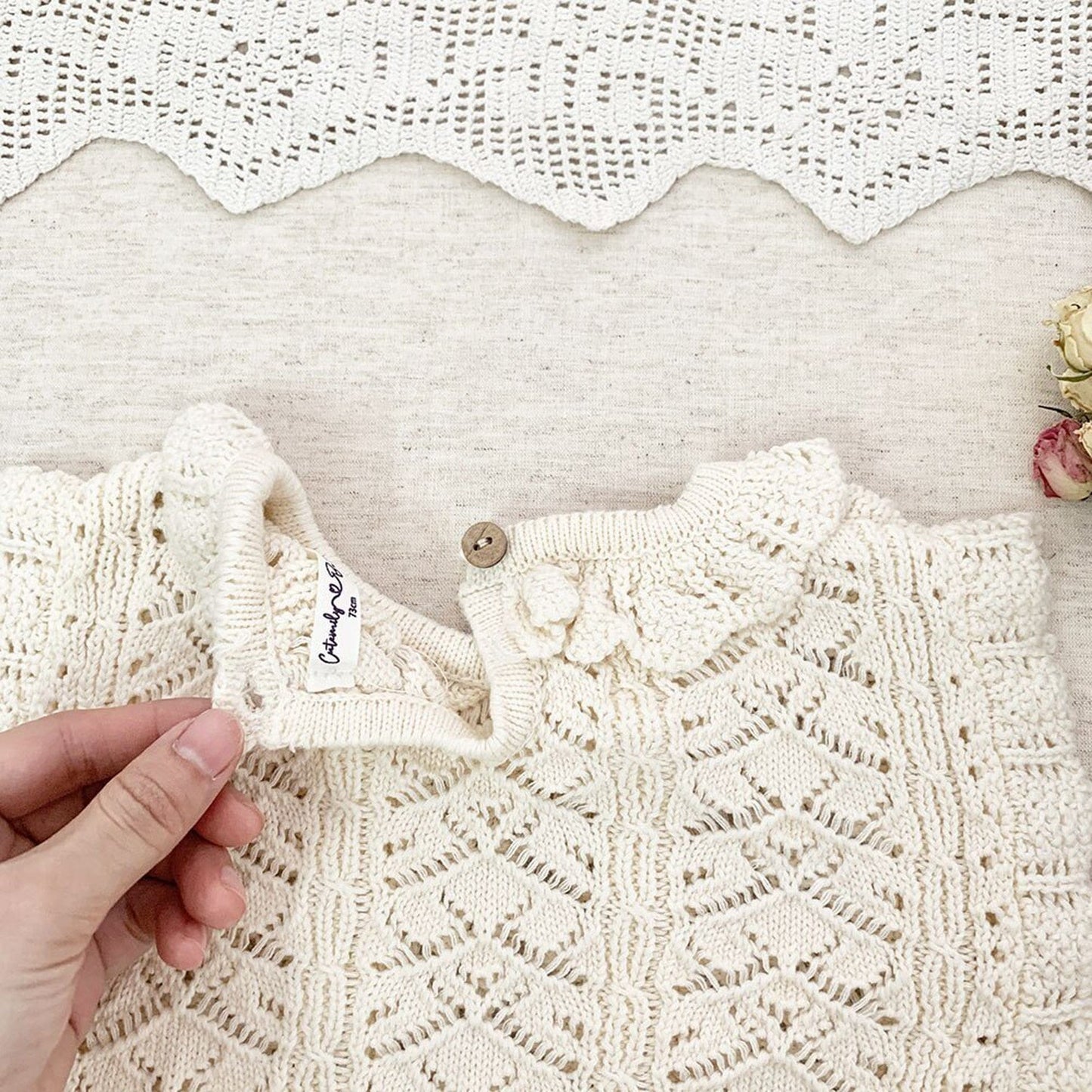 ベスト ベビーキッズトップス レースニット フリル襟ベスト クリームアイボリー/イエロー/2カラー【mh0000638】