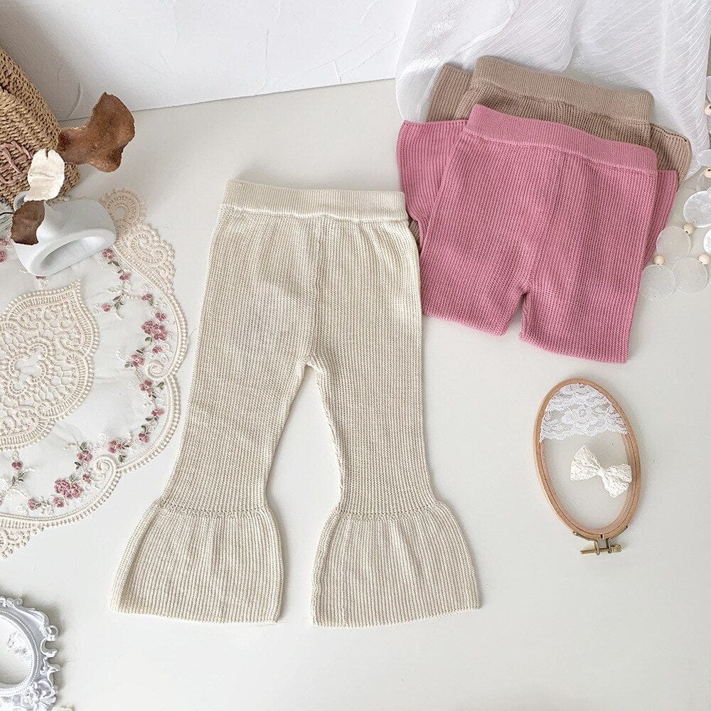 レギンスパンツ Beige / 12M 80cm キッズ ニット リブ フレア パンツ レギンスパンツ【mh0001235】