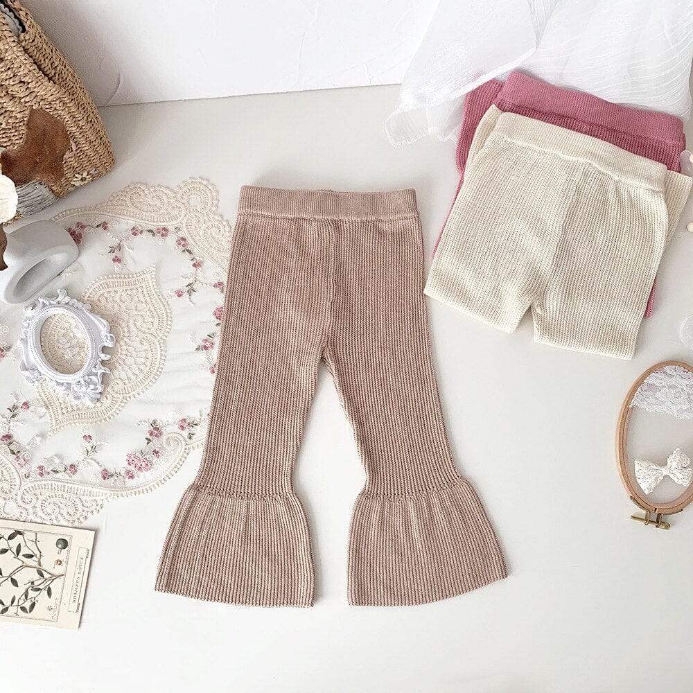 レギンスパンツ Camel / 12M 80cm キッズ ニット リブ フレア パンツ レギンスパンツ【mh0001235】