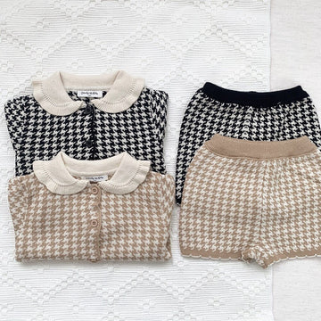 長袖セットアップ ベビー キッズ 千鳥格子 セットアップ 前あき カーディガン トップス ショート パンツ【mh0000258】