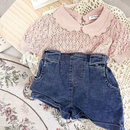 半袖シャツ・ブラウス ベビー キッズ レースニット 襟付き トップス ブラウス【mh0000767】