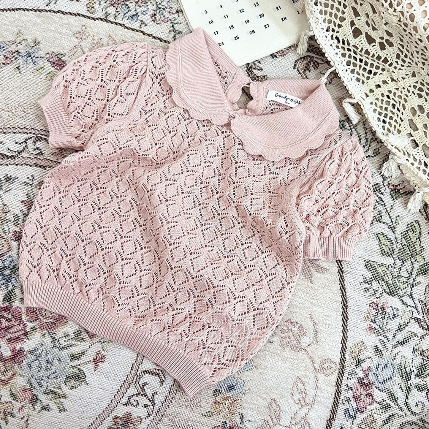 半袖シャツ・ブラウス ベビー キッズ レースニット 襟付き トップス ブラウス【mh0000767】