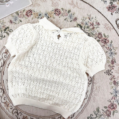 半袖シャツ・ブラウス ベビー キッズ レースニット 襟付き トップス ブラウス【mh0000767】