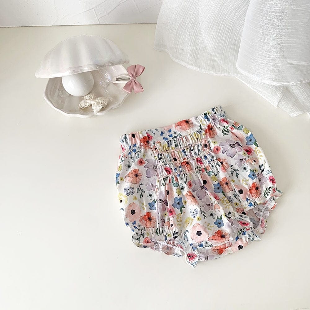 ブルマパンツ pink floral printed / 9M 73cm ベビー フラワー シャーリング ブルマパンツ【mh0001417】