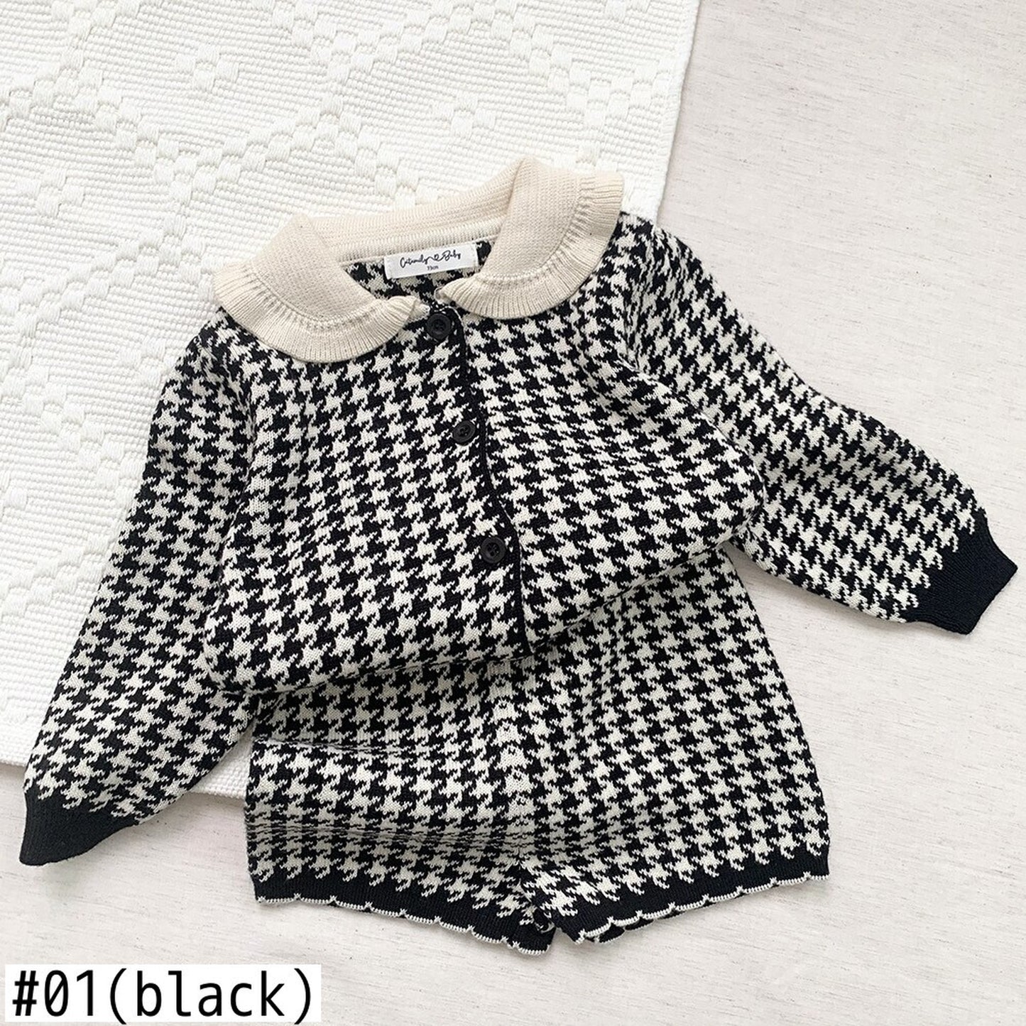 -ベビー キッズ 千鳥格子 セットアップ 前あき カーディガン トップス ショート パンツ【mh0000258】 - mamahalo shop - 長袖セットアップ -  べビー服 - 子供服 - 男の子 - 女の子