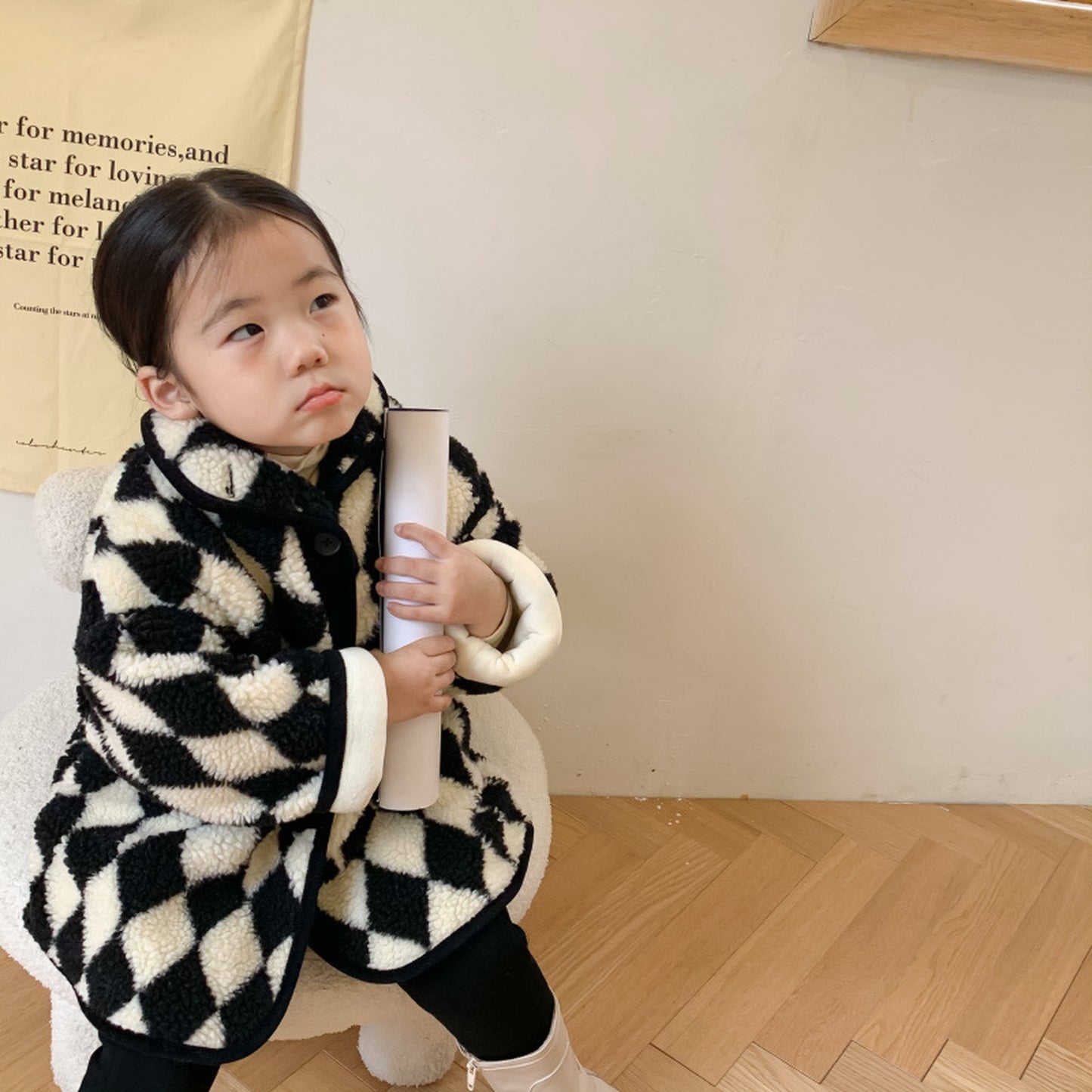 -キッズアウター ボアフリース ダイヤチェック ジャケット コート - mamahalo shop - ショートコート・ジャケット・ジャンパー -  べビー服 - 子供服 - 男の子 - 女の子