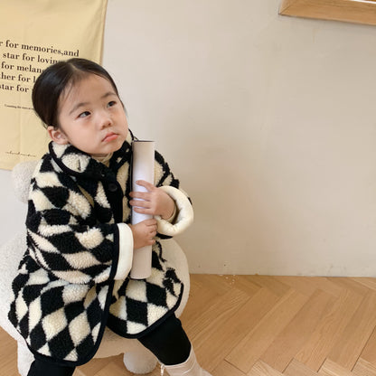 -キッズアウター ボアフリース ダイヤチェック ジャケット コート - mamahalo shop - ショートコート・ジャケット・ジャンパー -  べビー服 - 子供服 - 男の子 - 女の子