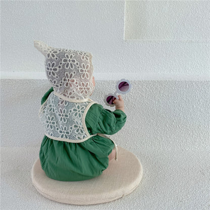 -ベビー 長袖 ロンパース フラワー レース ボレロ ベスト ボンネット - mamahalo shop - 長袖ロンパース -  べビー服 - 子供服 - 男の子 - 女の子