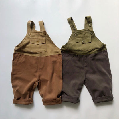 -キッズオーバーオール 切り替え パッチワーク サスペンダーパンツ サロペット 2カラー - mamahalo shop - オーバーオール -  べビー服 - 子供服 - 男の子 - 女の子