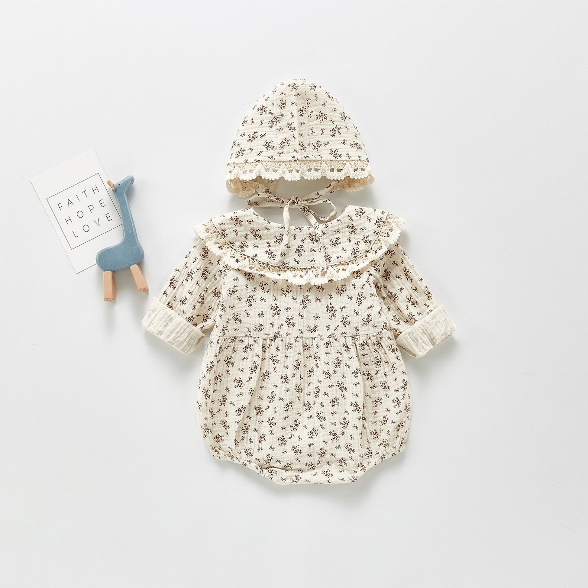 -ベビー フラワー ロンパース 帽子 セット - mamahalo shop - 長袖ロンパース -  べビー服 - 子供服 - 男の子 - 女の子