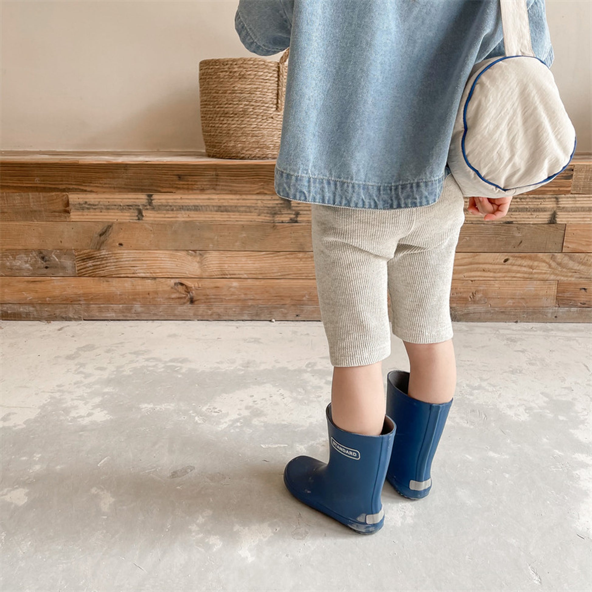 -キッズ レターロゴ ワッフル ハーフ レギンス パンツ - mamahalo shop - レギンスパンツ -  べビー服 - 子供服 - 男の子 - 女の子