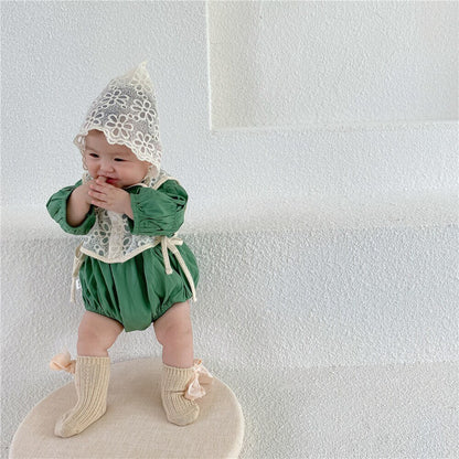 -ベビー 長袖 ロンパース フラワー レース ボレロ ベスト ボンネット - mamahalo shop - 長袖ロンパース -  べビー服 - 子供服 - 男の子 - 女の子