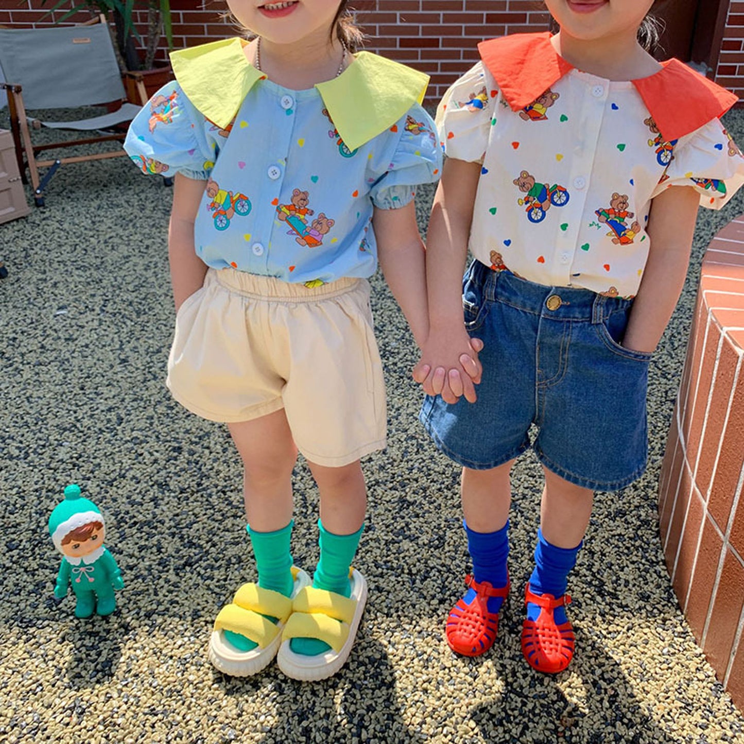 -キッズ くま ベア カラフル 半袖 ブラウス シャツ トップス - mamahalo shop - 半袖シャツ・ブラウス -  べビー服 - 子供服 - 男の子 - 女の子