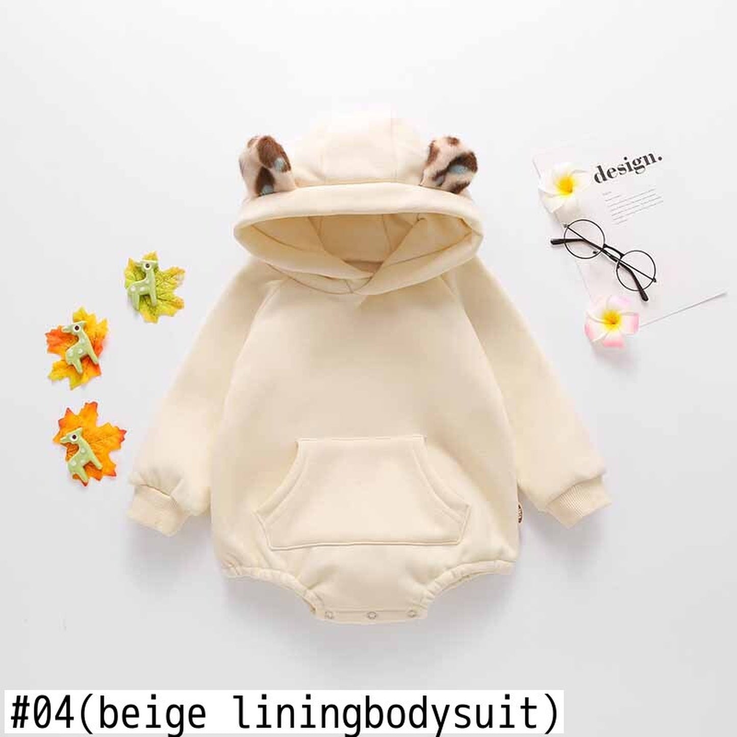 -ベビー レオパード 耳付き フーディ ロンパース 足つき レギンス パンツ - mamahalo shop - 長袖ロンパース -  べビー服 - 子供服 - 男の子 - 女の子