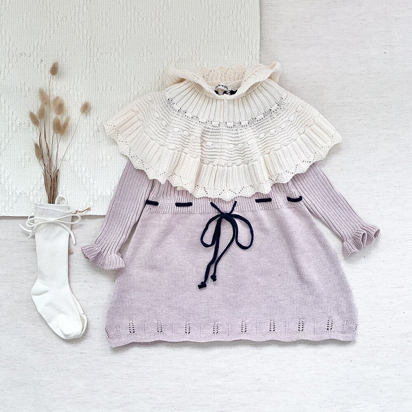 -ベビー キッズ レース ニット フーディ ボレロ ポンチョ【mh0000257】 - mamahalo shop - ショール -  べビー服 - 子供服 - 男の子 - 女の子