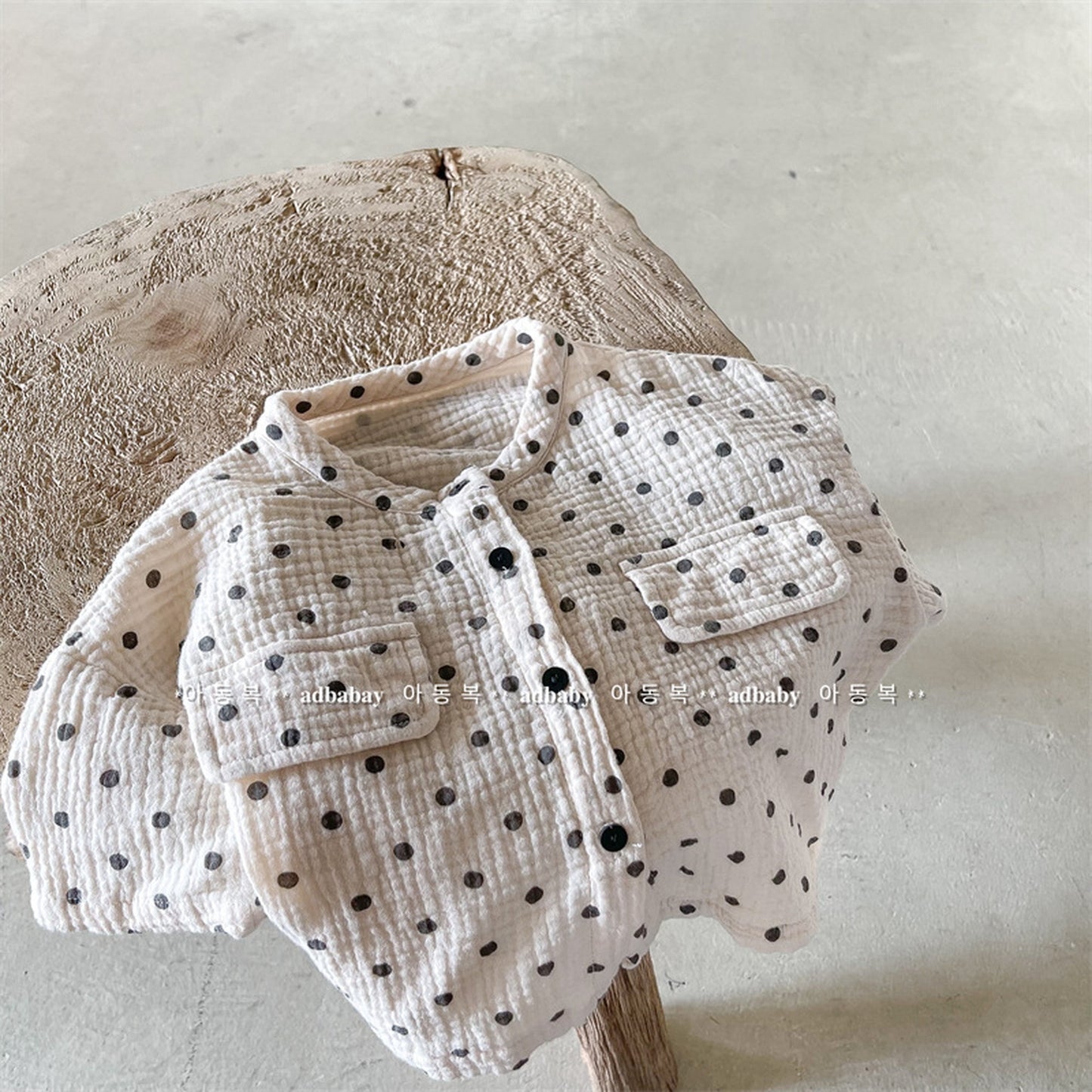 -キッズ みずたま ノーカラー 半袖 シャツ ブラウス トップス - mamahalo shop - 半袖シャツ・ブラウス -  べビー服 - 子供服 - 男の子 - 女の子