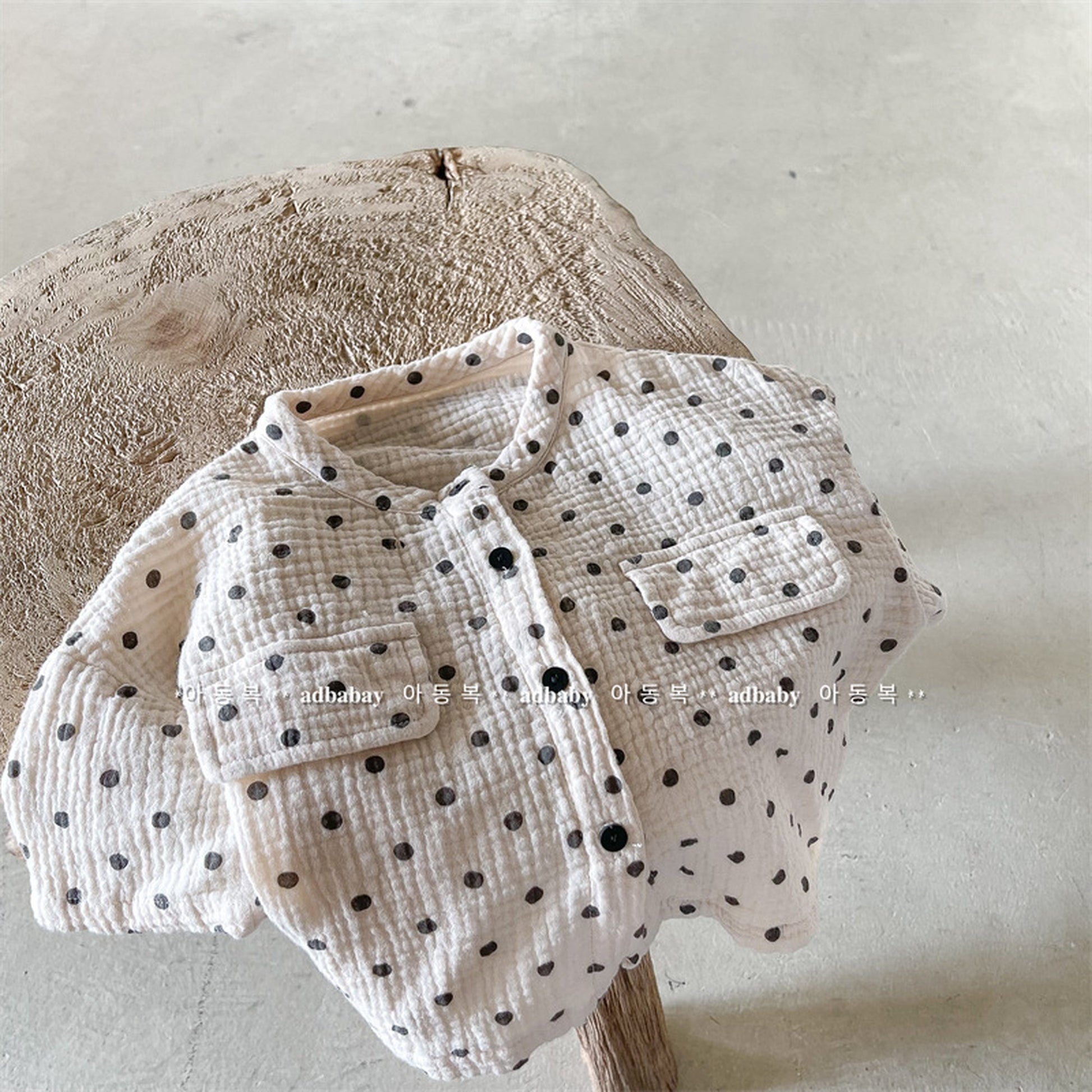 -キッズ みずたま ノーカラー 半袖 シャツ ブラウス トップス - mamahalo shop - 半袖シャツ・ブラウス -  べビー服 - 子供服 - 男の子 - 女の子