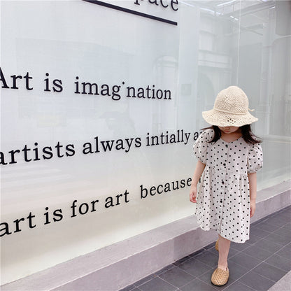 -キッズ コットンリネン 水玉 ワンピース【mh0000528】 - mamahalo shop - 半袖ワンピース -  べビー服 - 子供服 - 男の子 - 女の子