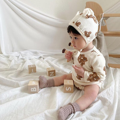 -ベビー くま ベア ロンパース 耳帽子 セット - mamahalo shop - 長袖ロンパース -  べビー服 - 子供服 - 男の子 - 女の子