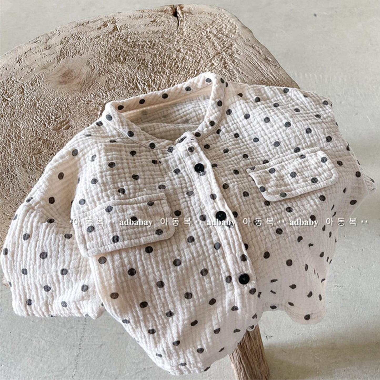 -キッズ みずたま ノーカラー 半袖 シャツ ブラウス トップス - mamahalo shop - 半袖シャツ・ブラウス -  べビー服 - 子供服 - 男の子 - 女の子