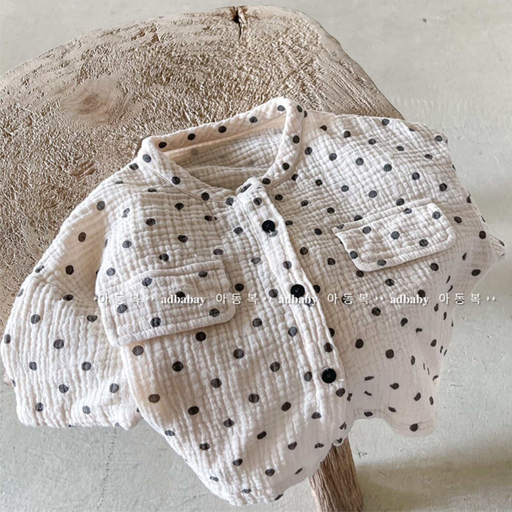 -キッズ みずたま ノーカラー 半袖 シャツ ブラウス トップス - mamahalo shop - 半袖シャツ・ブラウス -  べビー服 - 子供服 - 男の子 - 女の子