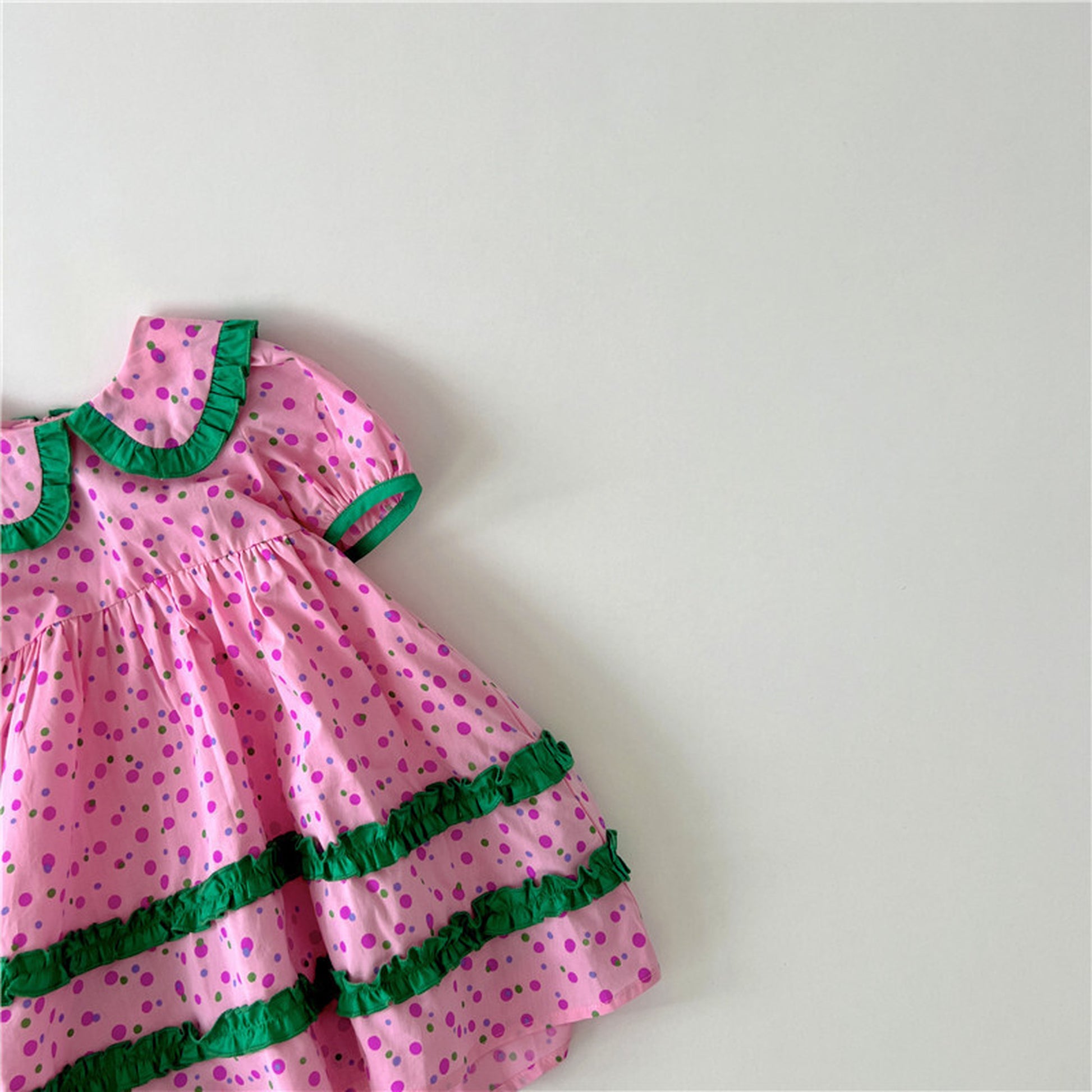 -キッズ みずたま 半袖 フリル ワンピース - mamahalo shop - 半袖ワンピース -  べビー服 - 子供服 - 男の子 - 女の子