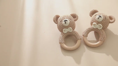Baby Toy Bear Crochet Wooden Ring Rattle Rattle [mh0001069]
