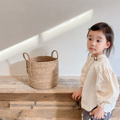 -キッズ センタープリーツ パフスリーブ 長袖 ブラウス トップス - mamahalo shop - 長袖シャツ・ブラウス -  べビー服 - 子供服 - 男の子 - 女の子