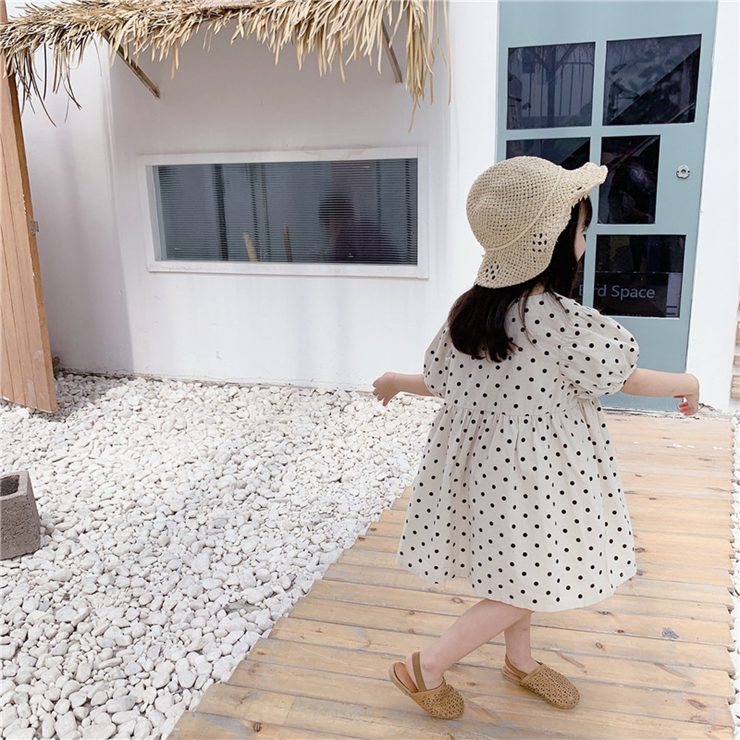 -キッズ コットンリネン 水玉 ワンピース【mh0000528】 - mamahalo shop - 半袖ワンピース -  べビー服 - 子供服 - 男の子 - 女の子