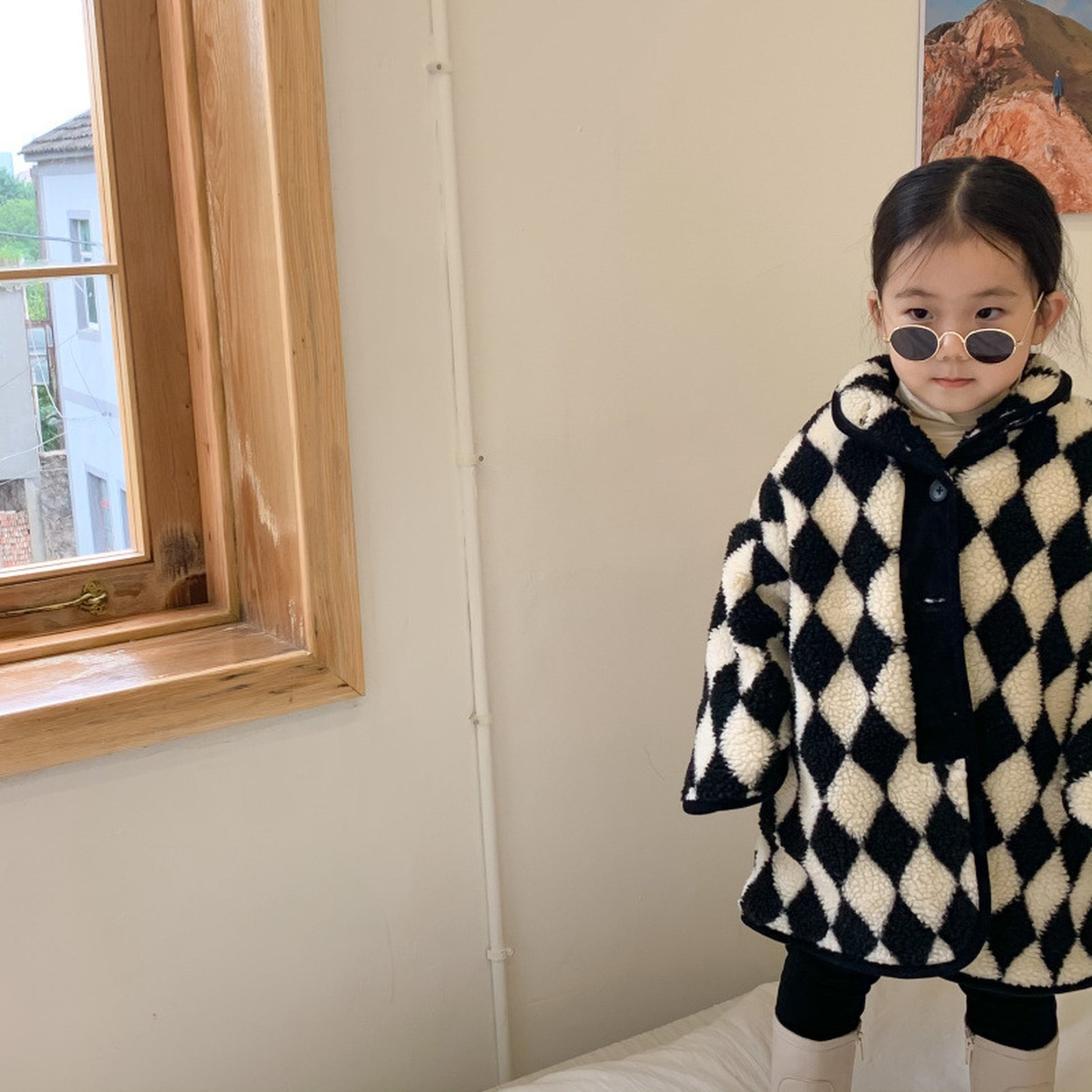 -キッズアウター ボアフリース ダイヤチェック ジャケット コート - mamahalo shop - ショートコート・ジャケット・ジャンパー -  べビー服 - 子供服 - 男の子 - 女の子