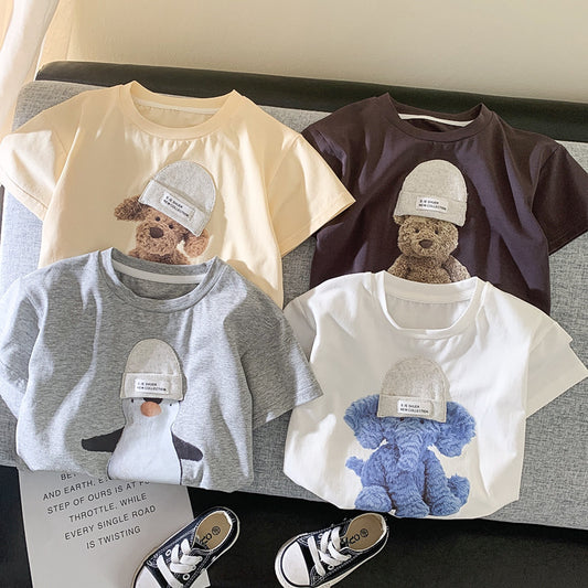 -キッズ アニマル ニット帽 Tシャツ【mh0000052】 - mamahalo shop - 半袖Tシャツ -  べビー服 - 子供服 - 男の子 - 女の子