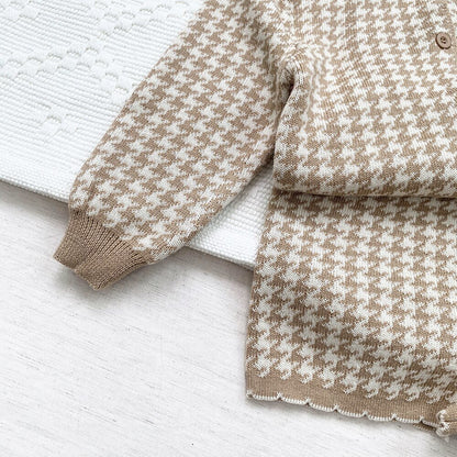 -ベビー キッズ 千鳥格子 セットアップ 前あき カーディガン トップス ショート パンツ【mh0000258】 - mamahalo shop - 長袖セットアップ -  べビー服 - 子供服 - 男の子 - 女の子