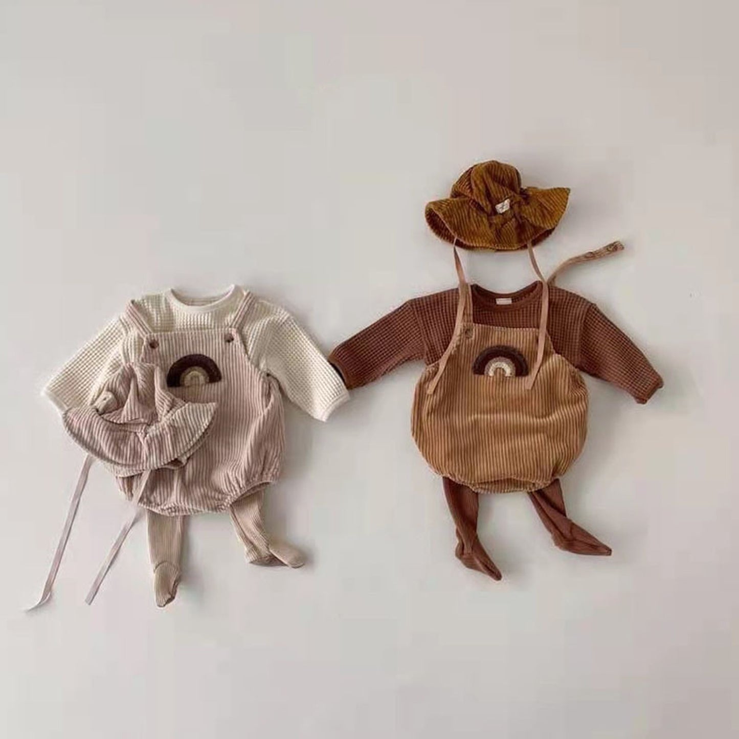 -ベビー コーデュロイ レインボー ロンパース - mamahalo shop - ノースリーブロンパース -  べビー服 - 子供服 - 男の子 - 女の子