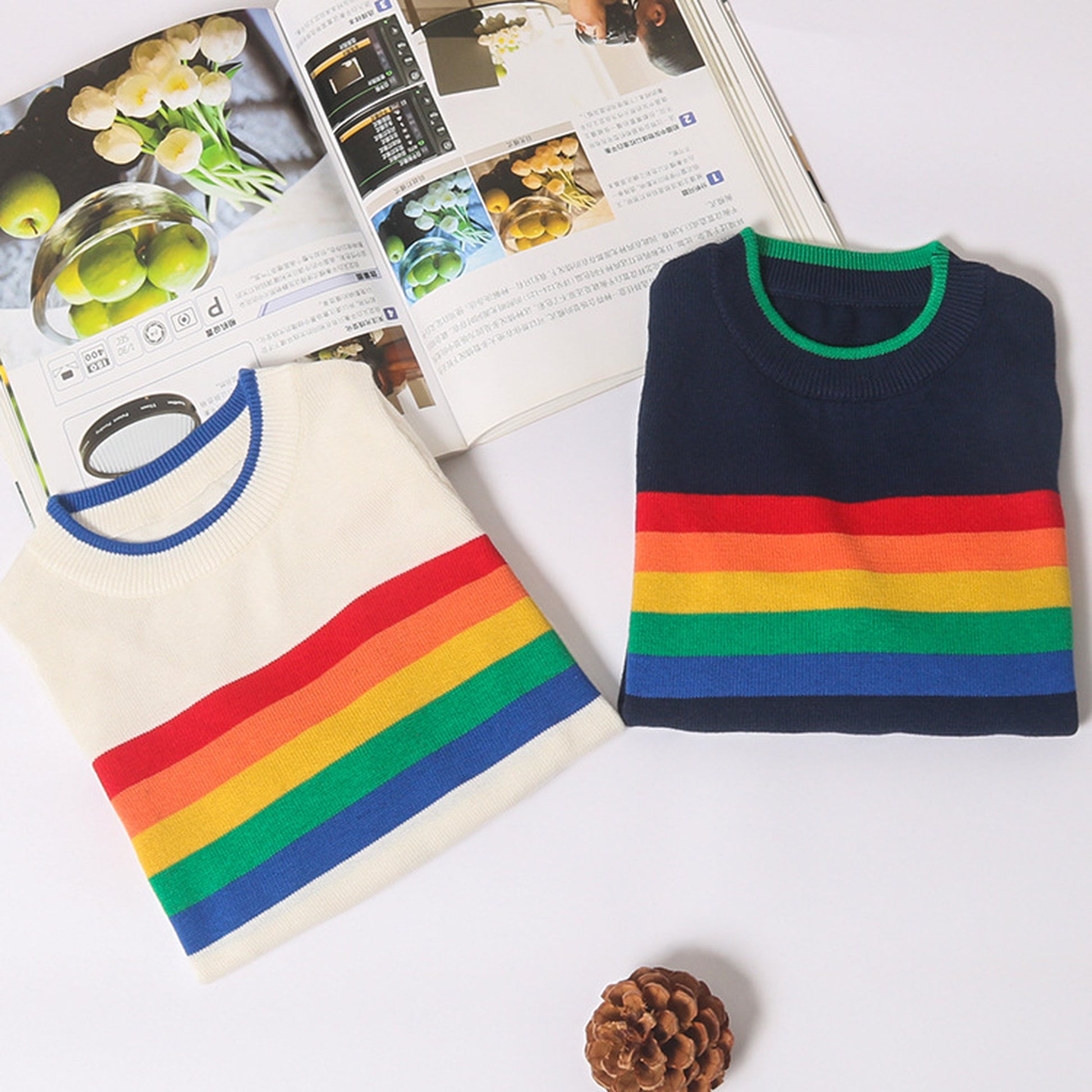 -キッズ レインボー ボーダー ニット セーター【mh0000266】 - mamahalo shop - ニット・セーター -  べビー服 - 子供服 - 男の子 - 女の子