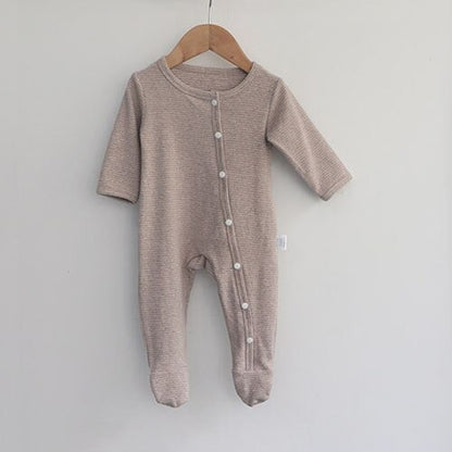 -ベビー ボーダー 足つき ロンパース ぽんぽん帽子 セット【mh0000050】 - mamahalo shop - 長袖ロンパース -  べビー服 - 子供服 - 男の子 - 女の子