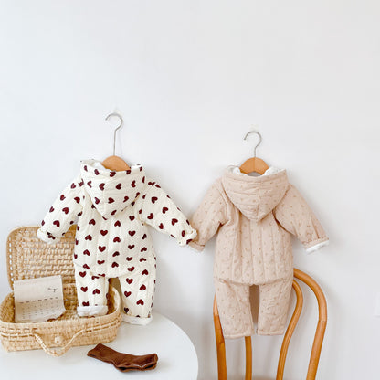 -ベビー ハート さくらんぼ チェリー フーディ アウター ジャンプスーツ - mamahalo shop - アウタージャンプスーツ -  べビー服 - 子供服 - 男の子 - 女の子