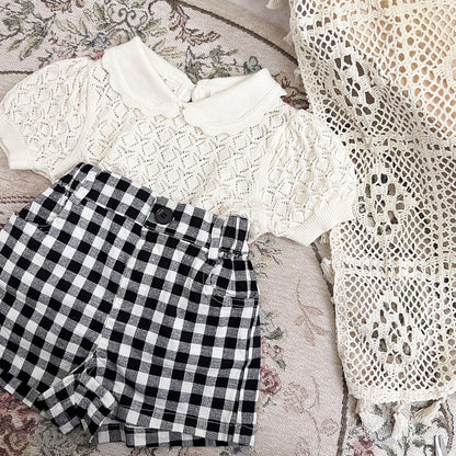 -ベビー キッズ レースニット 襟付き トップス ブラウス - mamahalo shop - 半袖シャツ・ブラウス -  べビー服 - 子供服 - 男の子 - 女の子