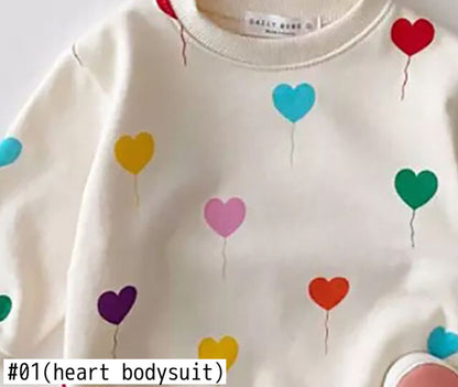 -☺︎ ベビーロンパース カラフルハート バルーンプリント 風船 長袖ロンパース - mamahalo shop - 長袖ロンパース -  べビー服 - 子供服 - 男の子 - 女の子