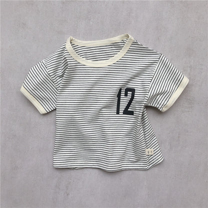 -キッズ ボーダー 半袖Tシャツ - mamahalo shop - 半袖Tシャツ -  べビー服 - 子供服 - 男の子 - 女の子