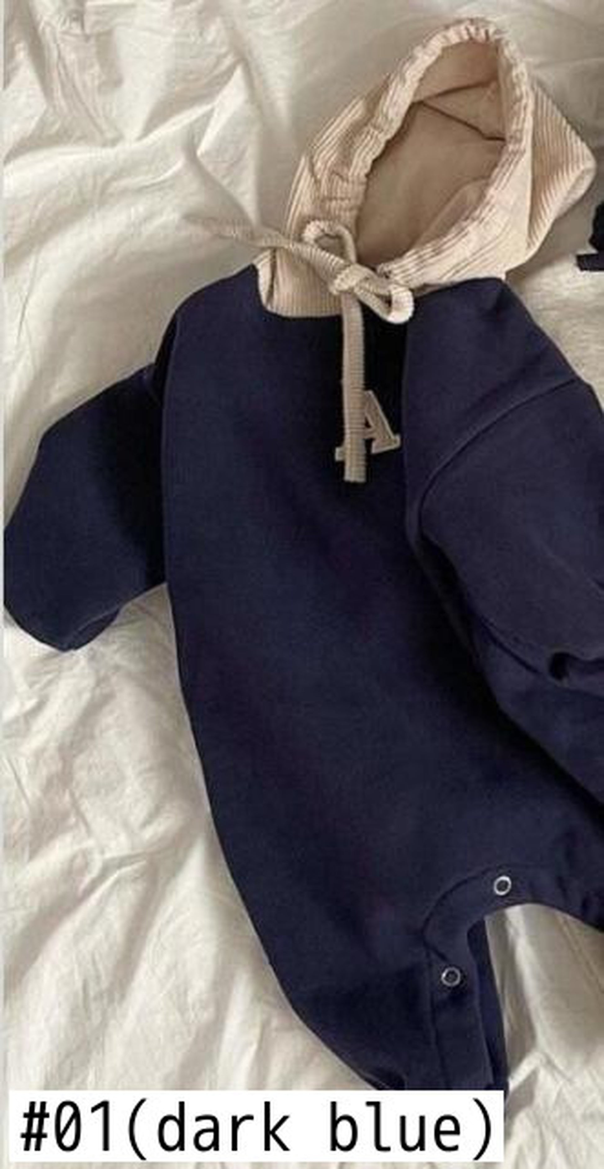 -ベビー レターロゴ 刺繍 フーディ 長袖 ロンパース ジャンプスーツ - mamahalo shop - 長袖ロンパース -  べビー服 - 子供服 - 男の子 - 女の子