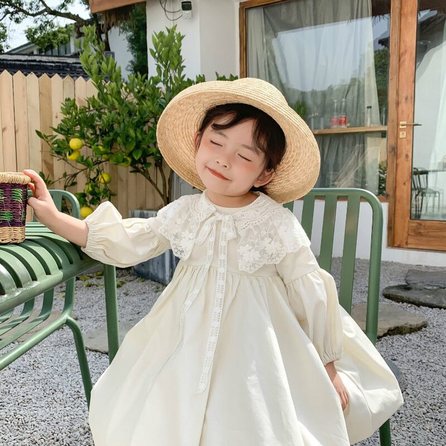 -キッズワンピース レース ドレス 長袖ワンピース ベージュ - mamahalo shop - 長袖ワンピース -  べビー服 - 子供服 - 男の子 - 女の子